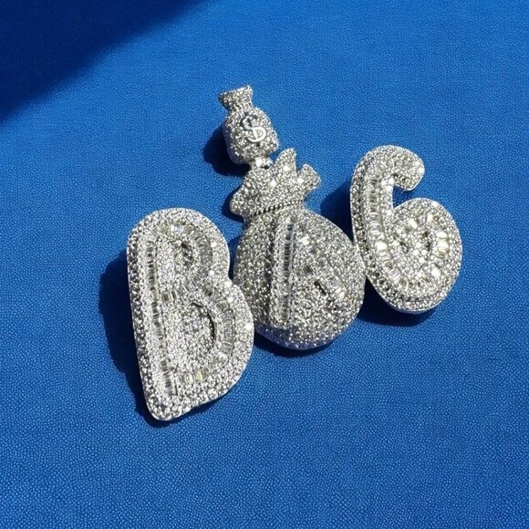 Sterling Silver Moissanite diamond Money Bag Iced out Pendant Mens piece - Picture 2 of 4